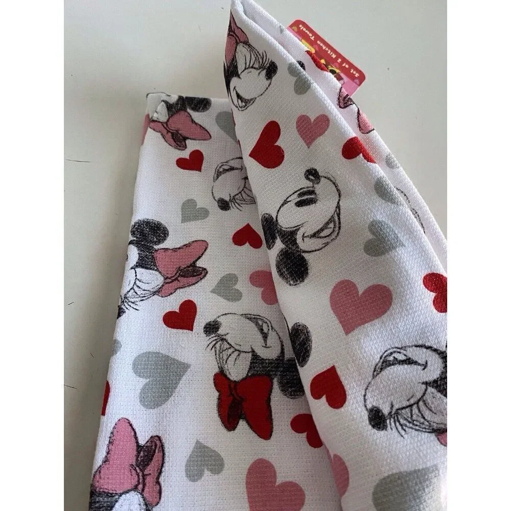 2 Pk Disney Mickey Minnie Mouse Hearts Valentines Kitchen Towels 16 X 26”‎ NEW